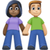 👩🏿‍🤝‍👨🏼 woman and man holding hands: dark skin tone, medium-light skin tone display on Facebook